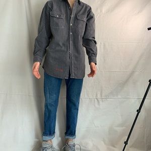 Embroidered Dickie’s Striped Button Down Shirt